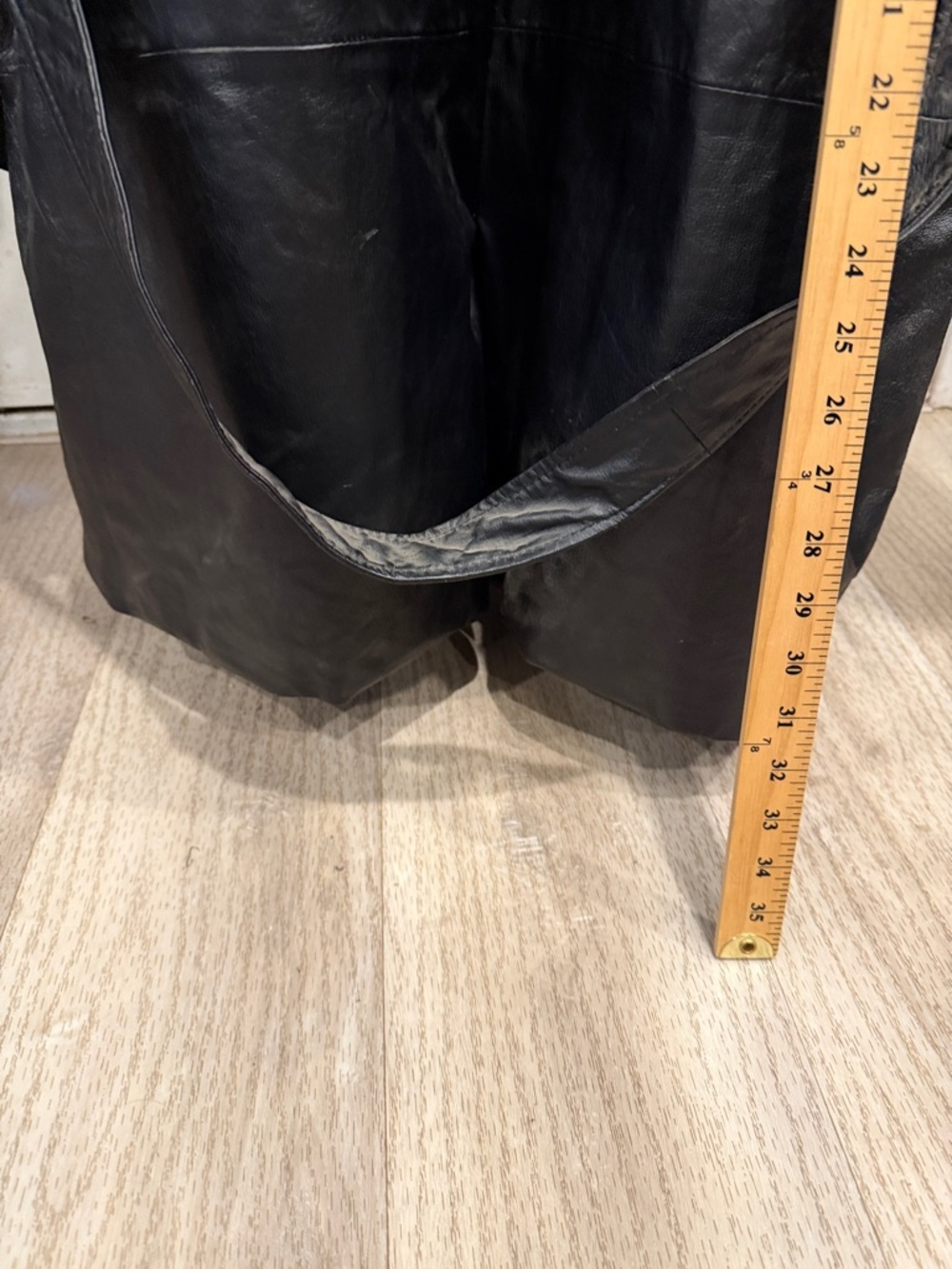 Long Black Leather Trench Coat - Picture 3 of 8